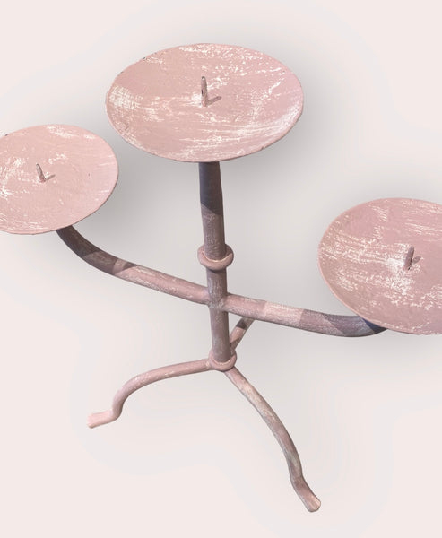 Pink and White Wrought Iron Candelabra