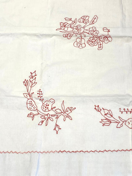 Red and White Handstitched Small Tablecloth #2