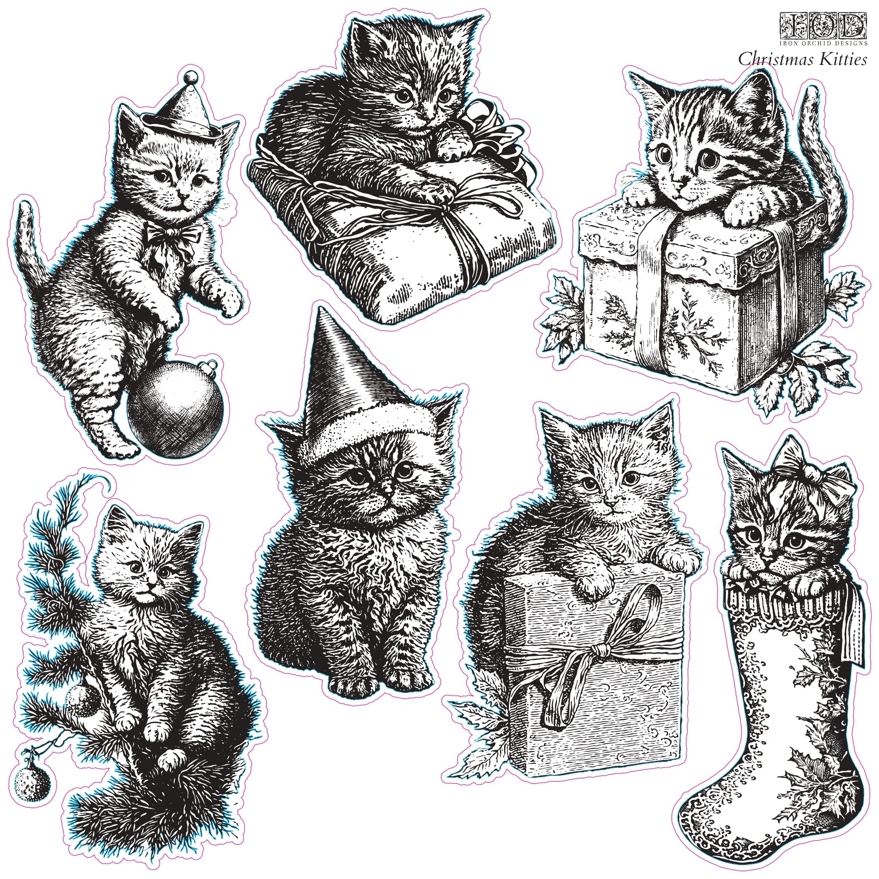 Christmas Kitties IOD Stamp