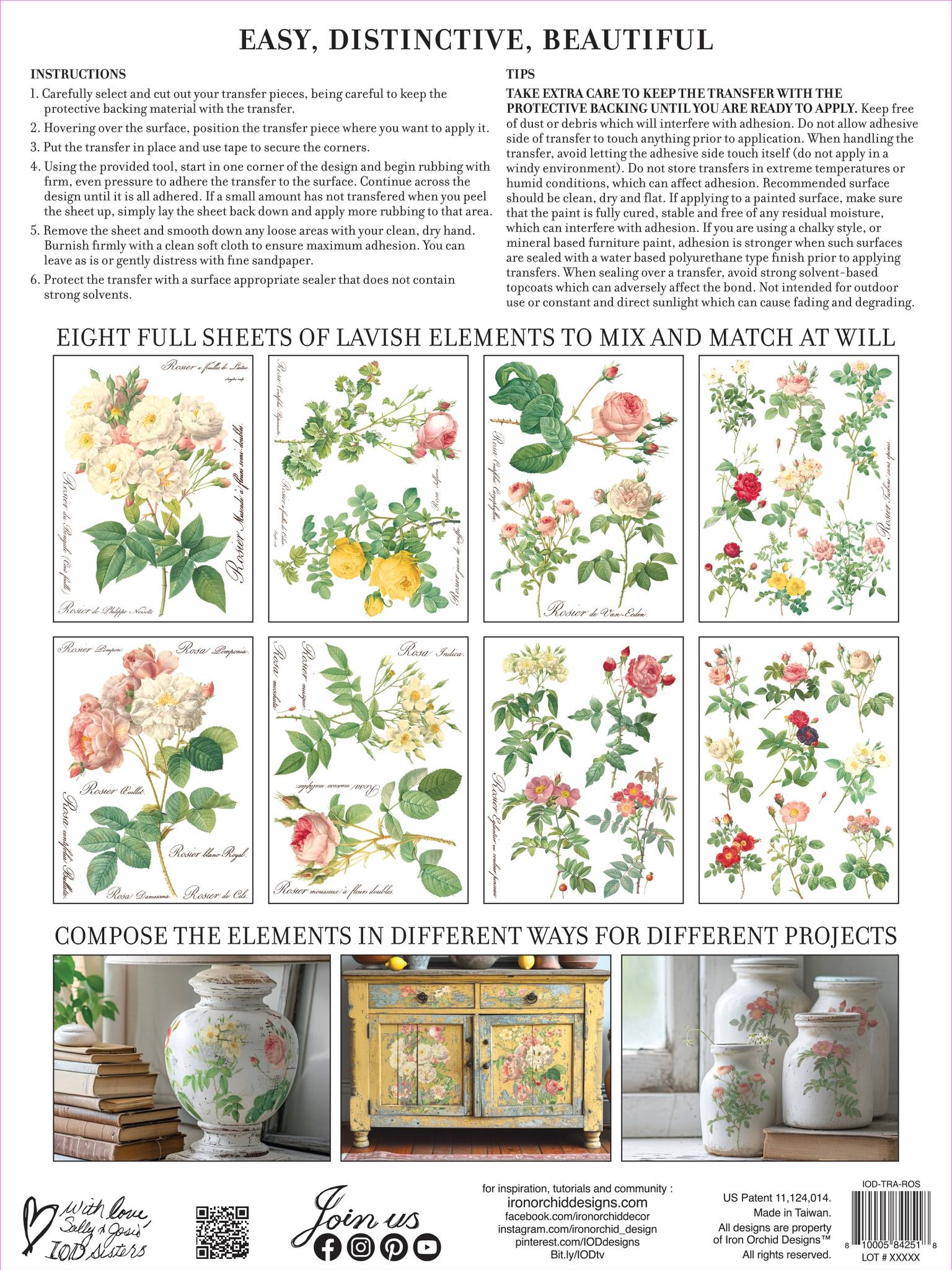 Rose Botanical IOD Decor Transfer