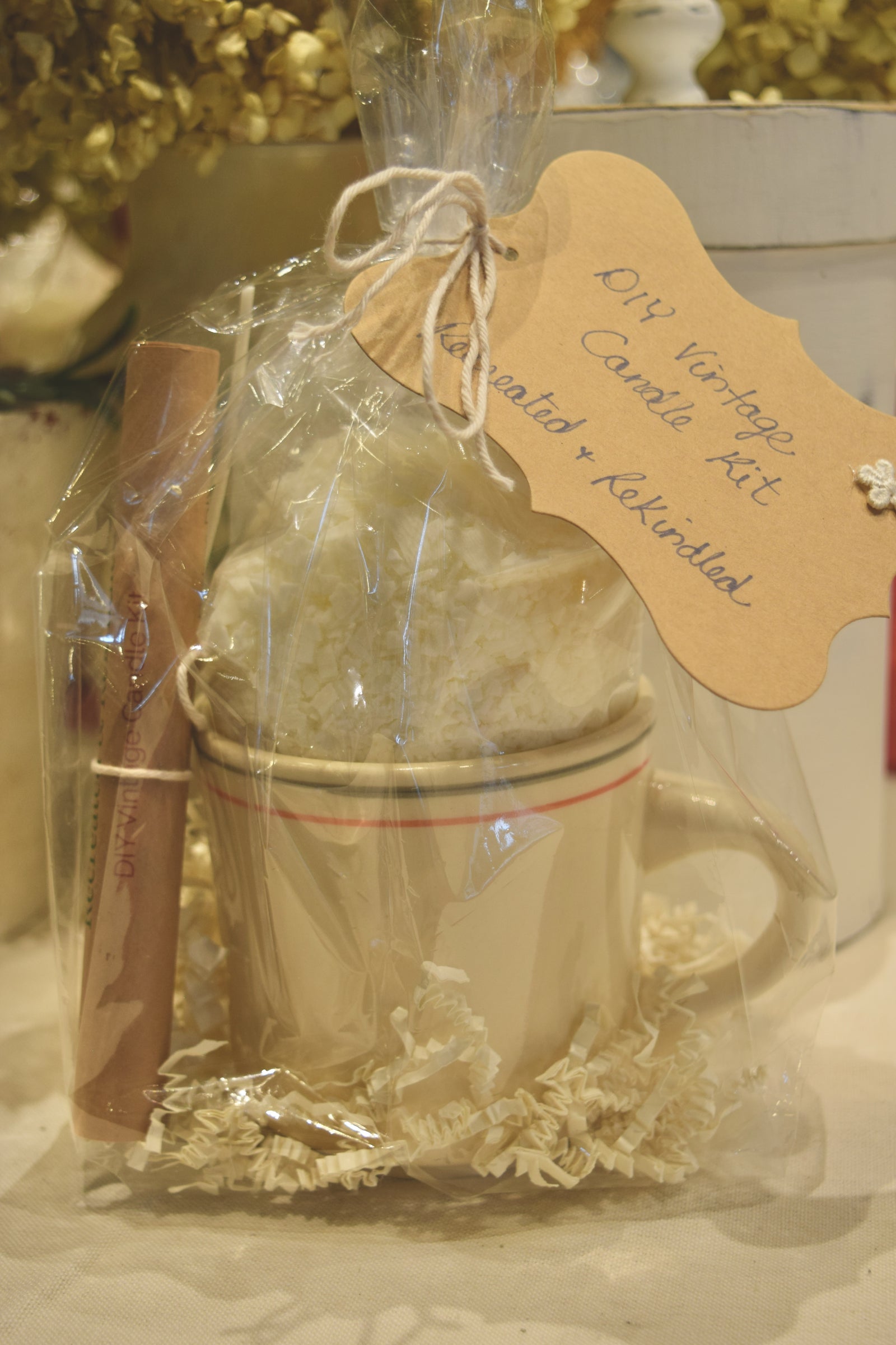 DIY Vintage Candle Kit - Retro Beige Cup with Green and Orange Stripes