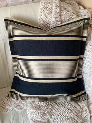 Navy Blue and Beige Ticking Pillow Cover