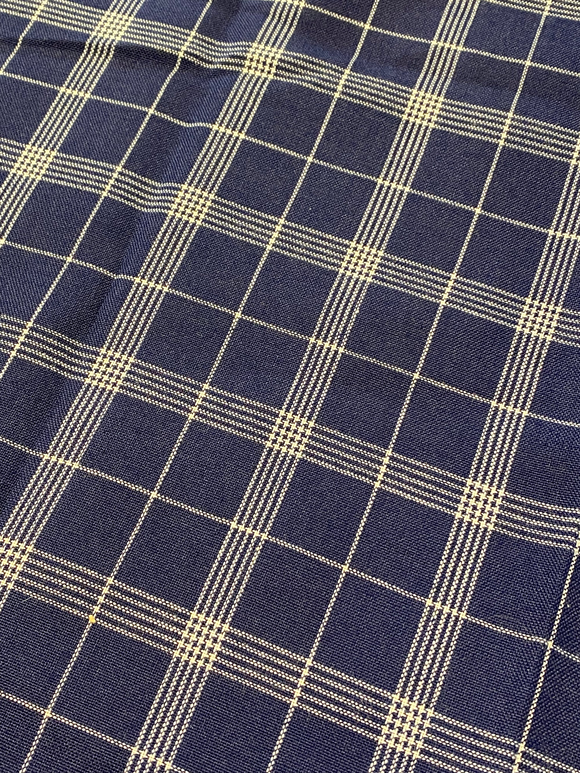 Navy and White Plaid Fabric