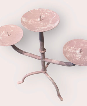 Pink and White Wrought Iron Candelabra