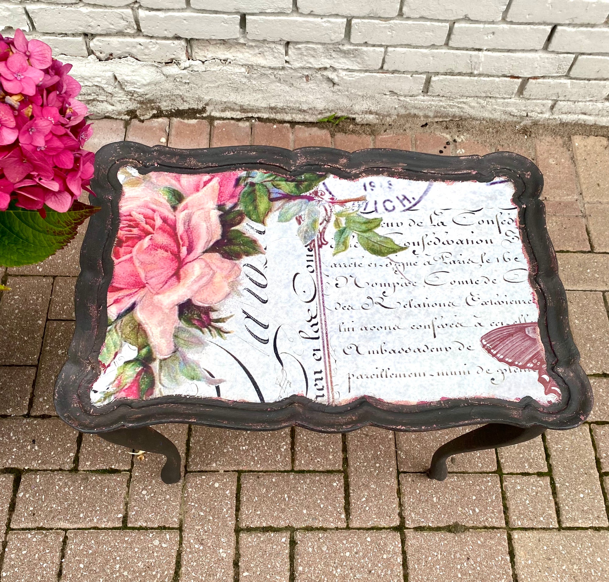 Glam Pink and Black Floral Side Table