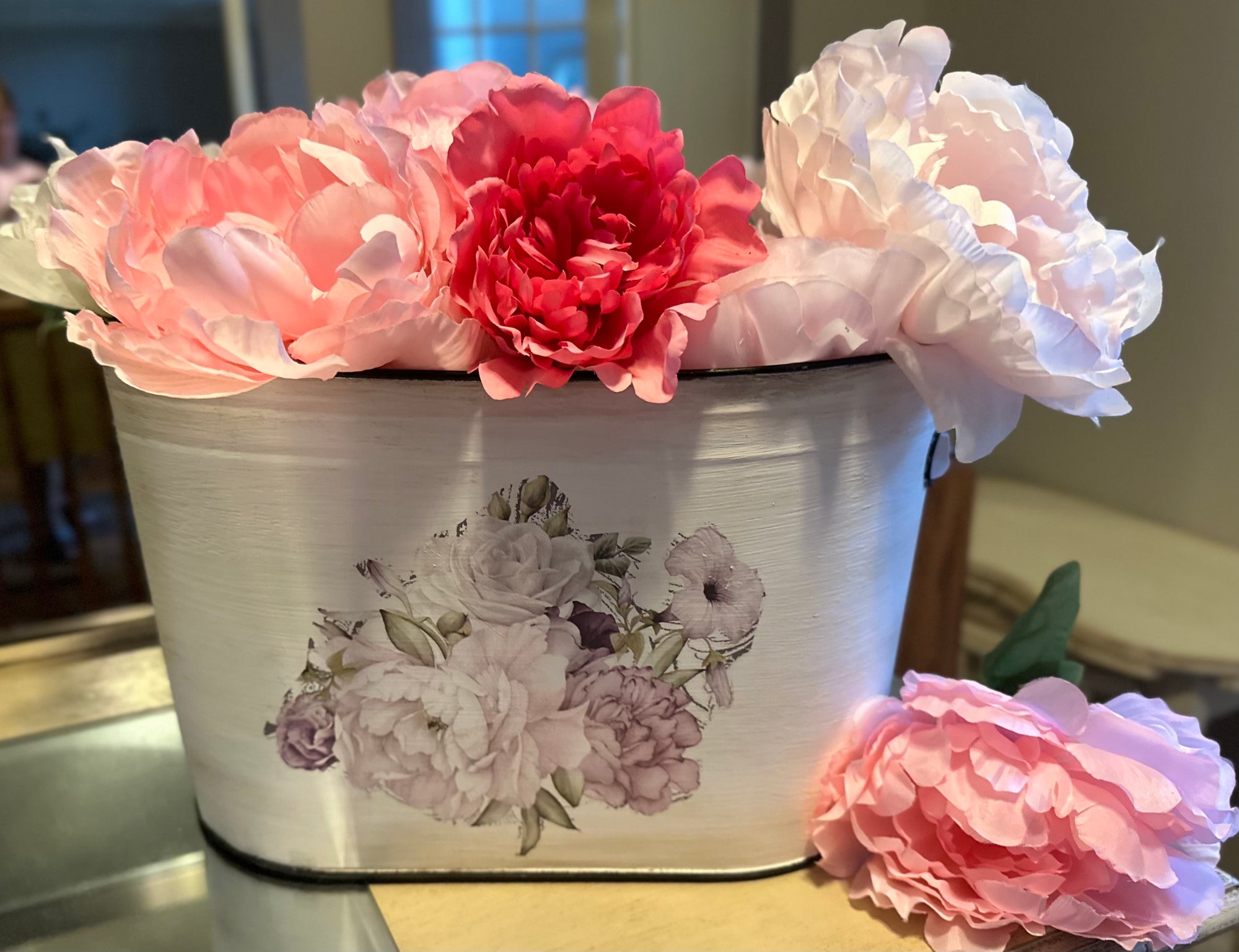 Romantic Tin Flower Bucket