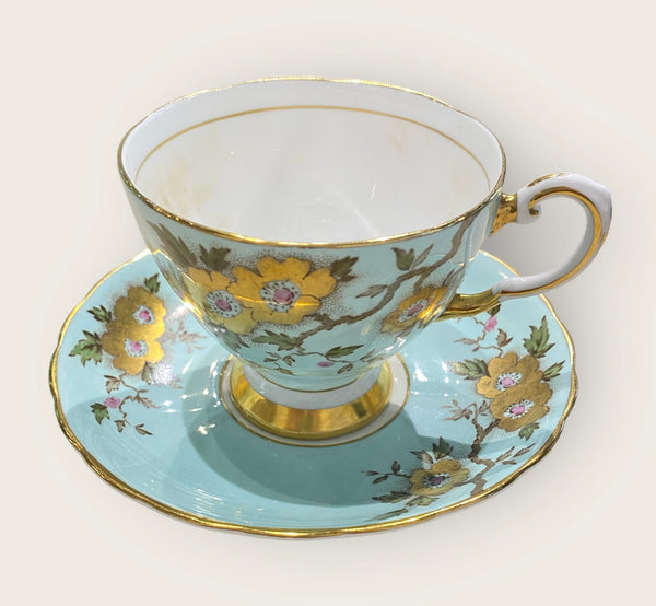 Turquoise and Gold Fine Bone China Cup and Saucer