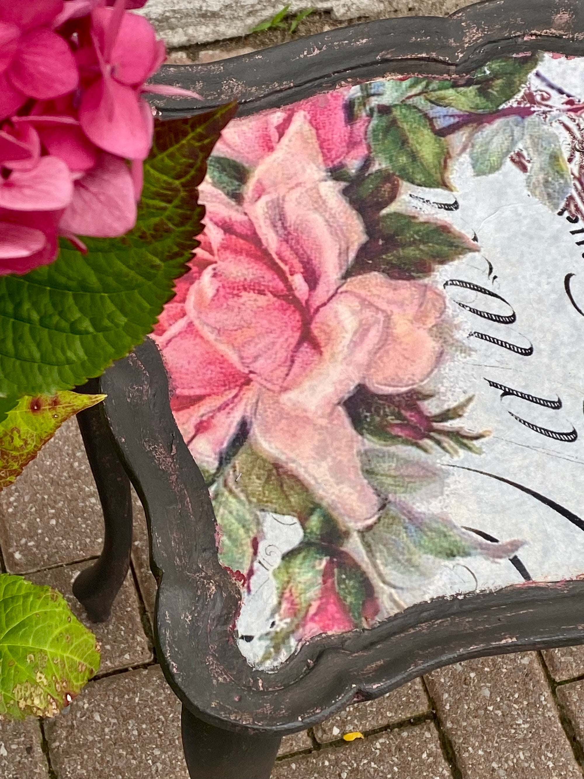 Glam Pink and Black Floral Side Table