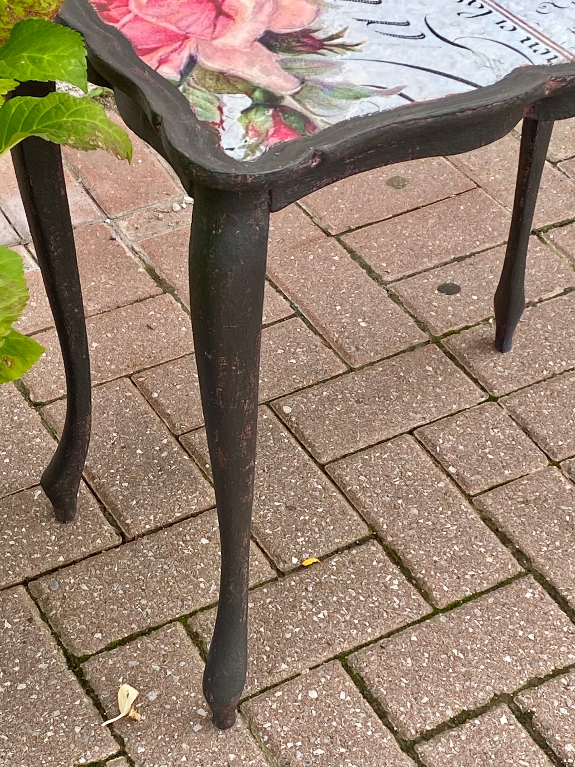 Glam Pink and Black Floral Side Table