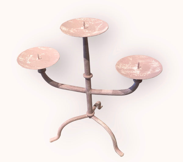 Pink and White Wrought Iron Candelabra