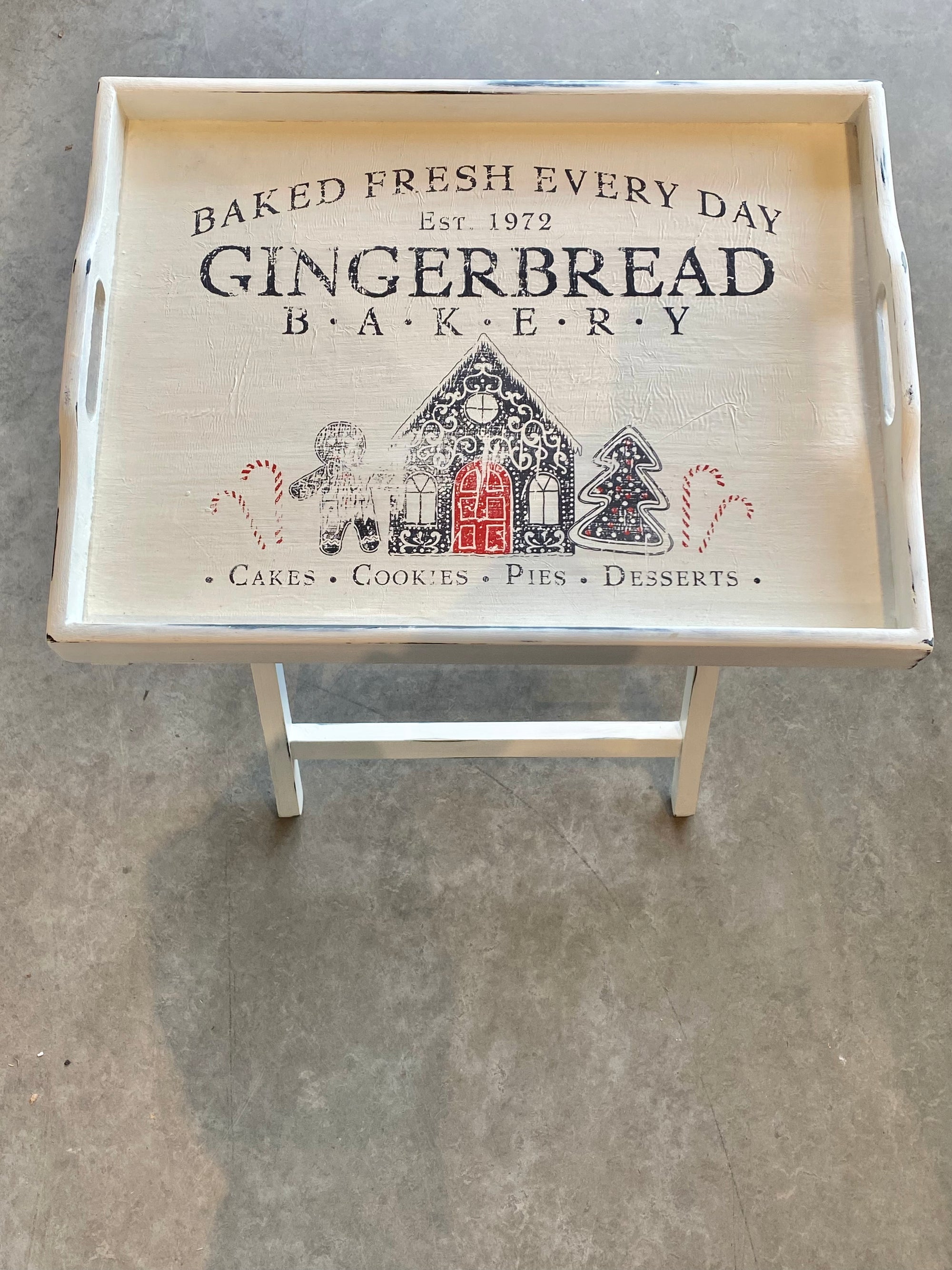 Collapsible Gingerbread Bakery Tray Table