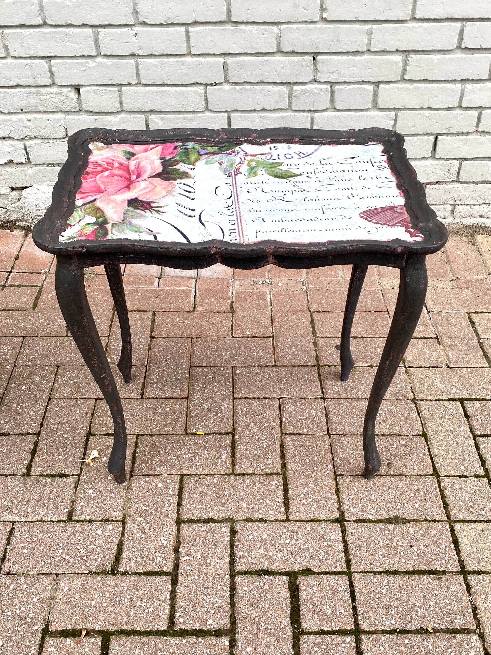 Glam Pink and Black Floral Side Table