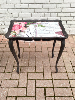 Glam Pink and Black Floral Side Table