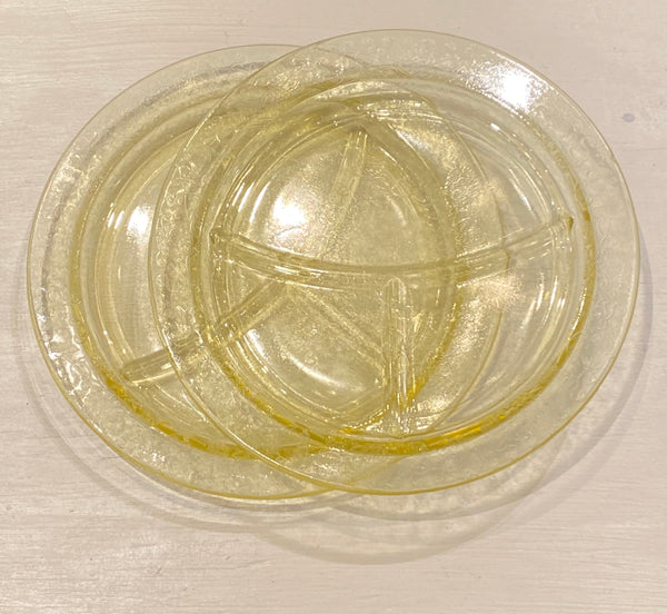 Yellow Hazel-Atlas Florentine Divided Depression Glass Dinner Plates