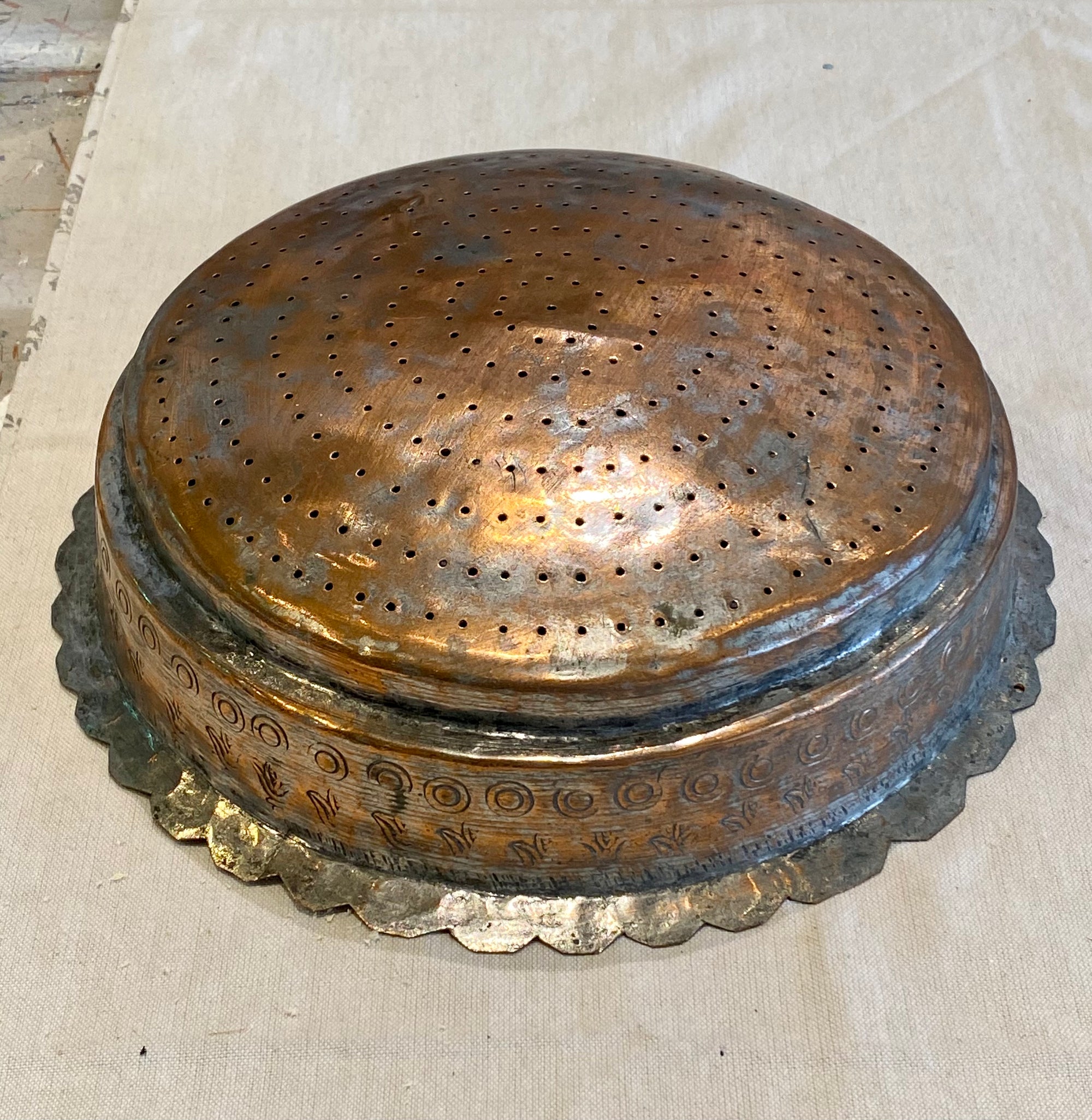 Antique French Copper Strainer