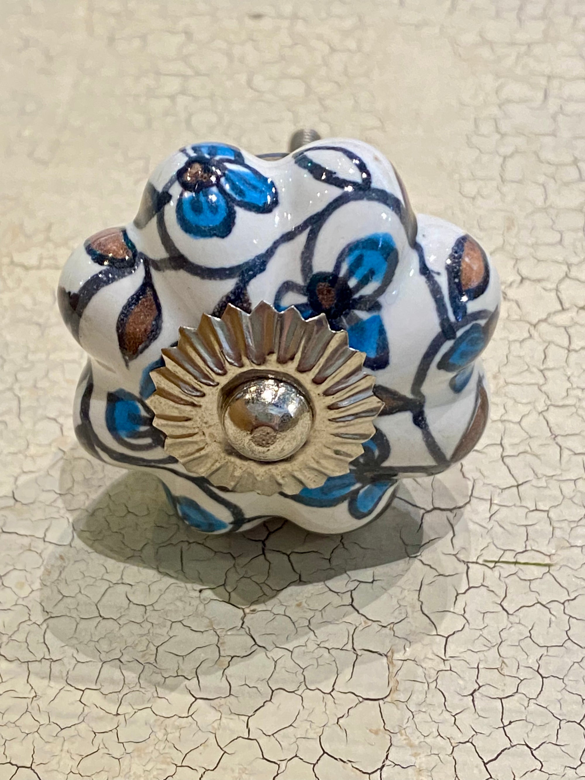 Blue Floral and Brown Vine Knob