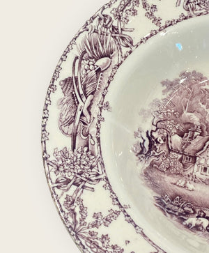 Purple Transferware Soup Bowl