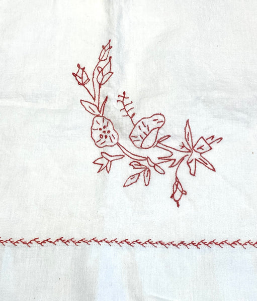 Red and White Handstitched Small Tablecloth