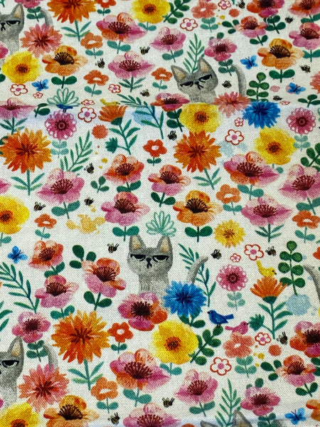 Grumpy Cat and Flowers Fabric