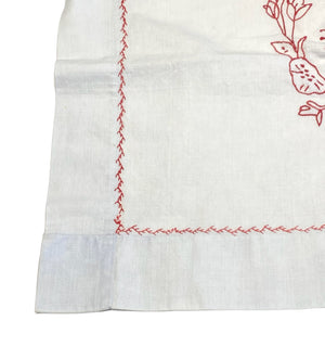 Red and White Handstitched Small Tablecloth #2