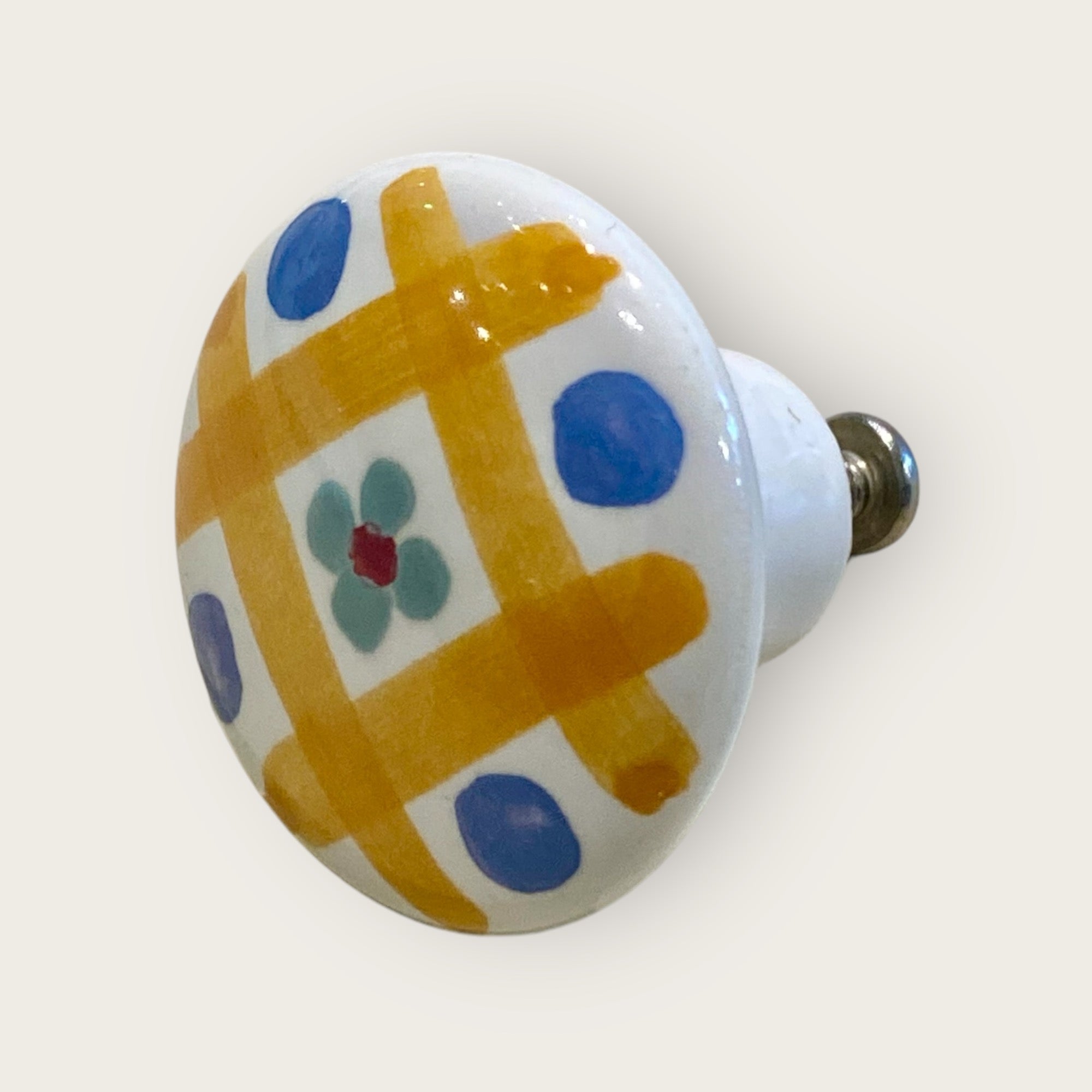 Blue and Yellow Ceramic Knob