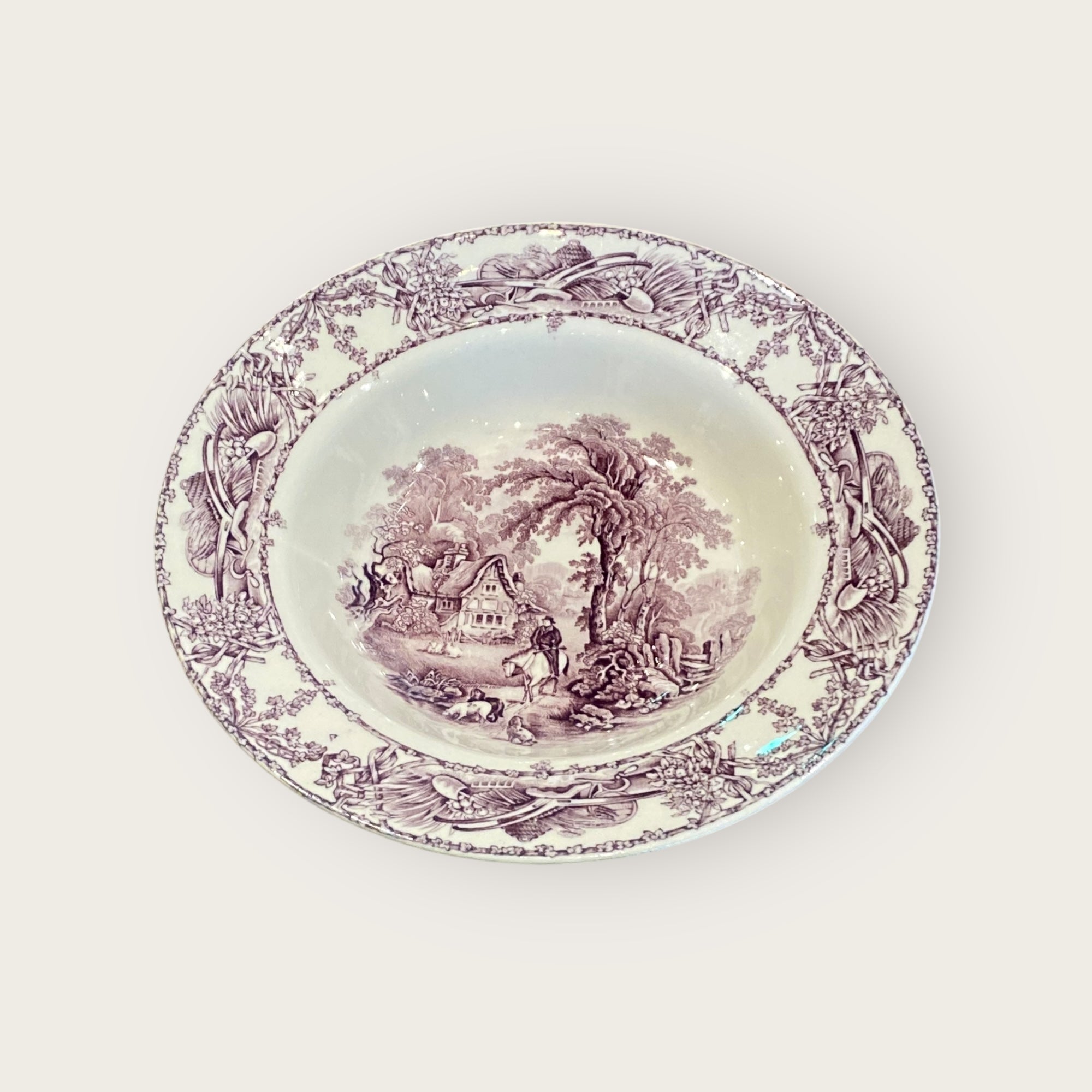 Purple Transferware Soup Bowl