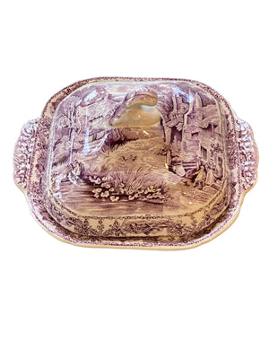 Purple Transferware Covered Dish