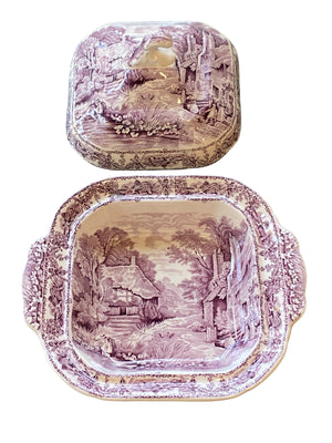 Purple Transferware Covered Dish