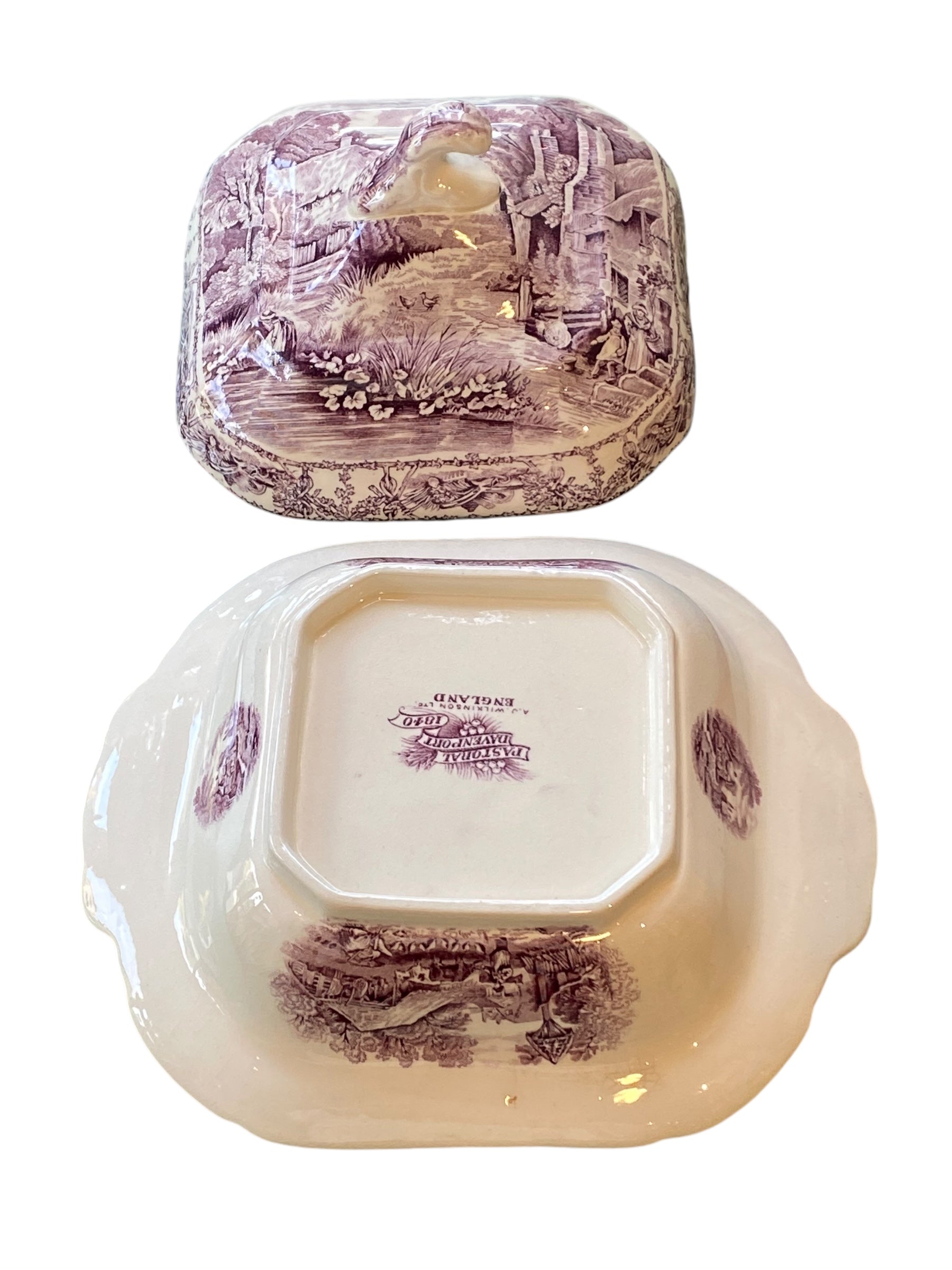 Purple Transferware Covered Dish