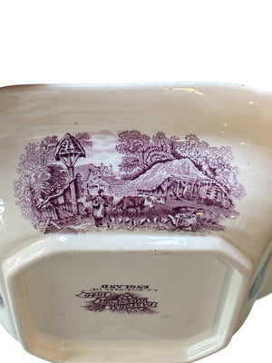 Purple Transferware Covered Dish