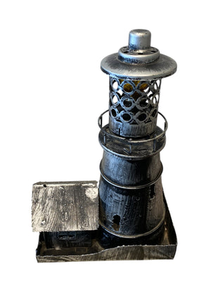 Metal Lighthouse Music Box with Small Oil Hurricane Lamp