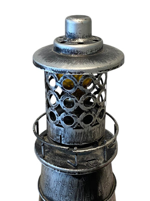 Metal Lighthouse Music Box with Small Oil Hurricane Lamp