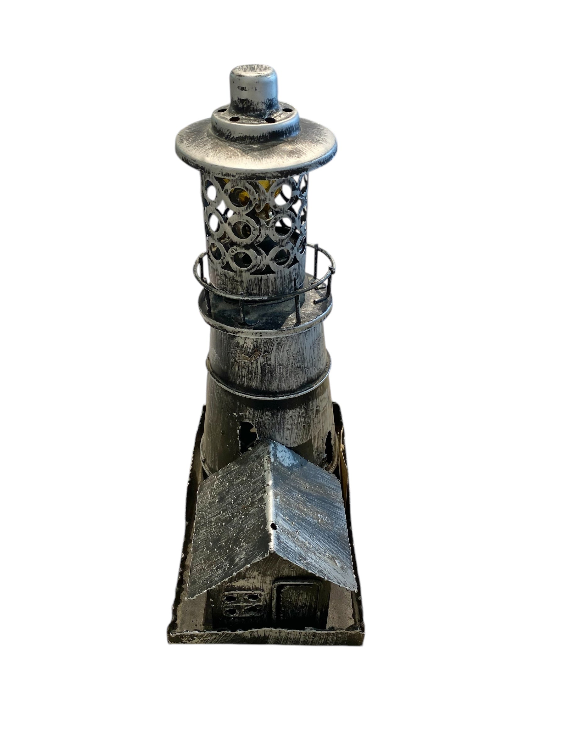 Metal Lighthouse Music Box with Small Oil Hurricane Lamp