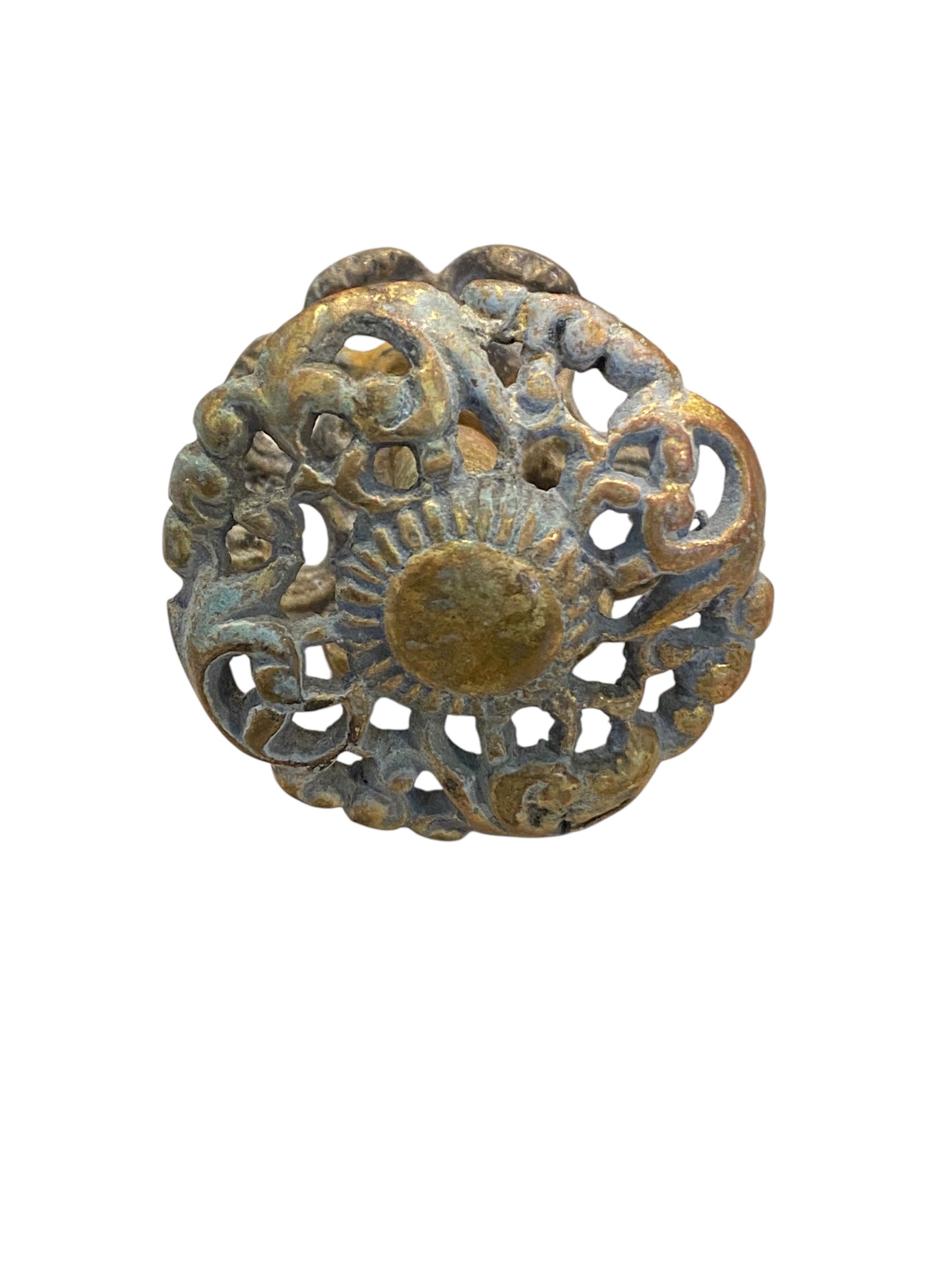 Ornate Filigree Victorian Brass Drawer Pull With Backplates