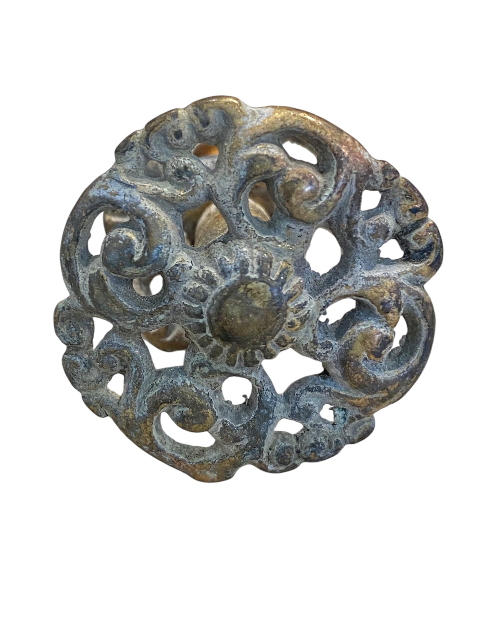 Ornate Victorian Brass Drawer Pull With Backplate