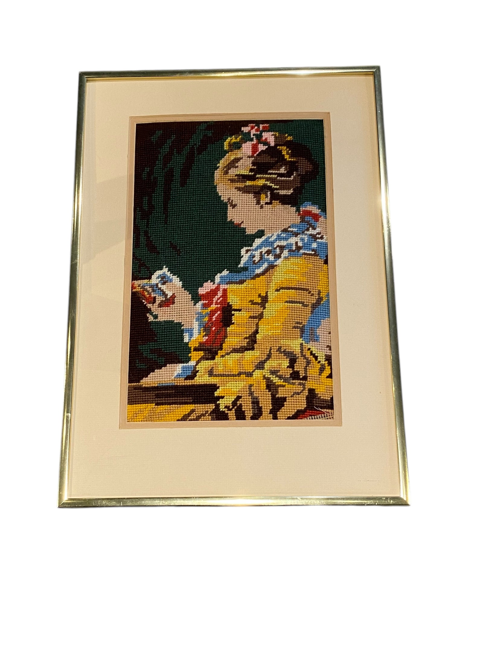 Needlepoint Rendition of Young Girl Reading (La Liseuse)