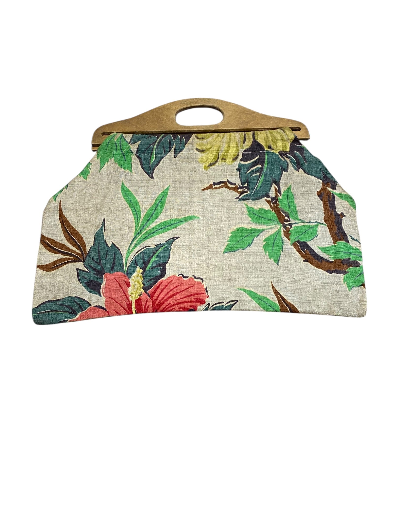 Tropical Floral Purse with Wooded Handles
