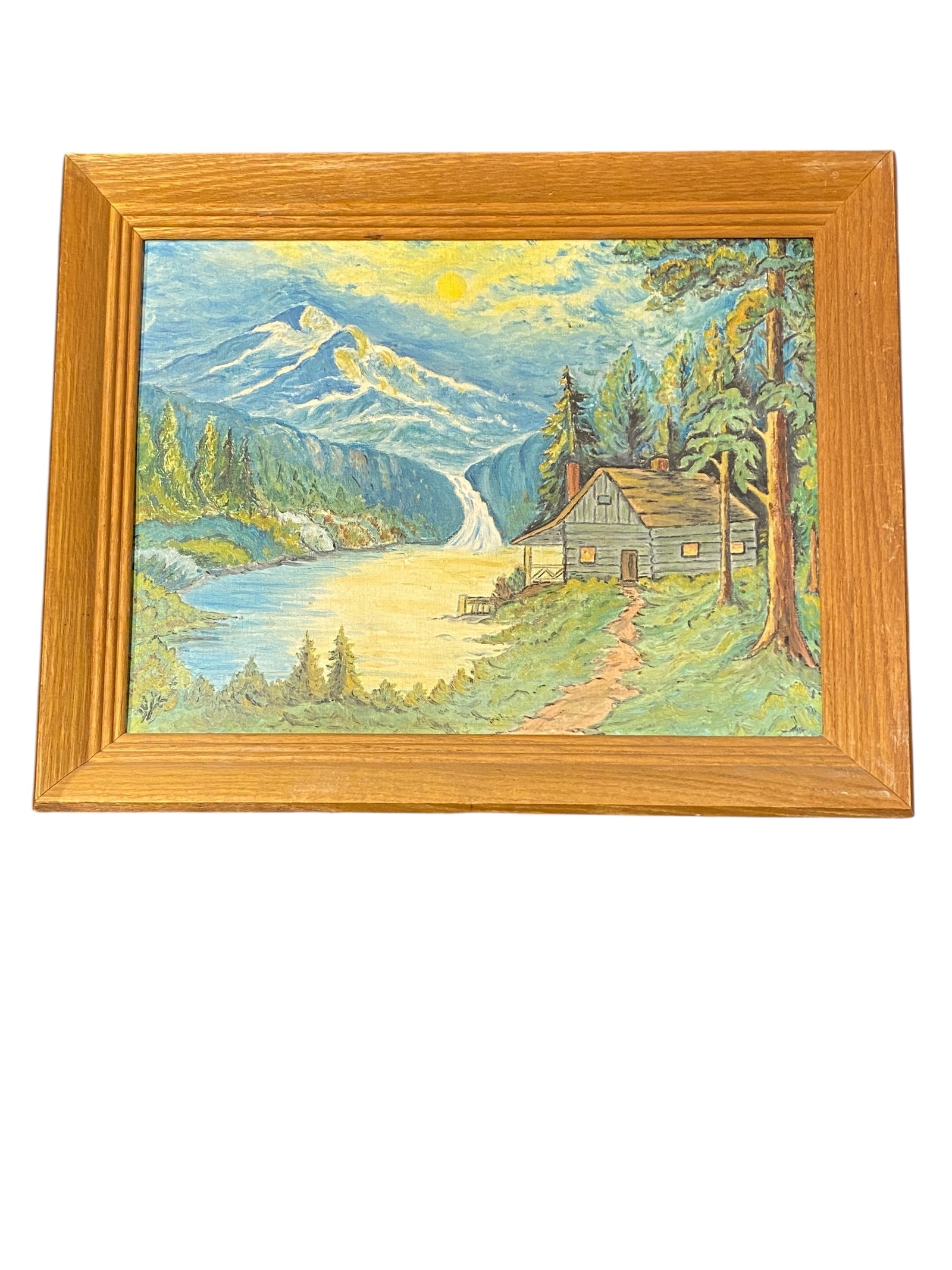 Log Cabin in the Mountains Oil Painting