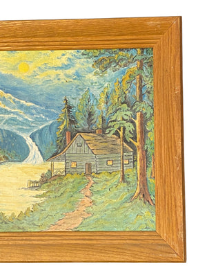 Log Cabin in the Mountains Oil Painting