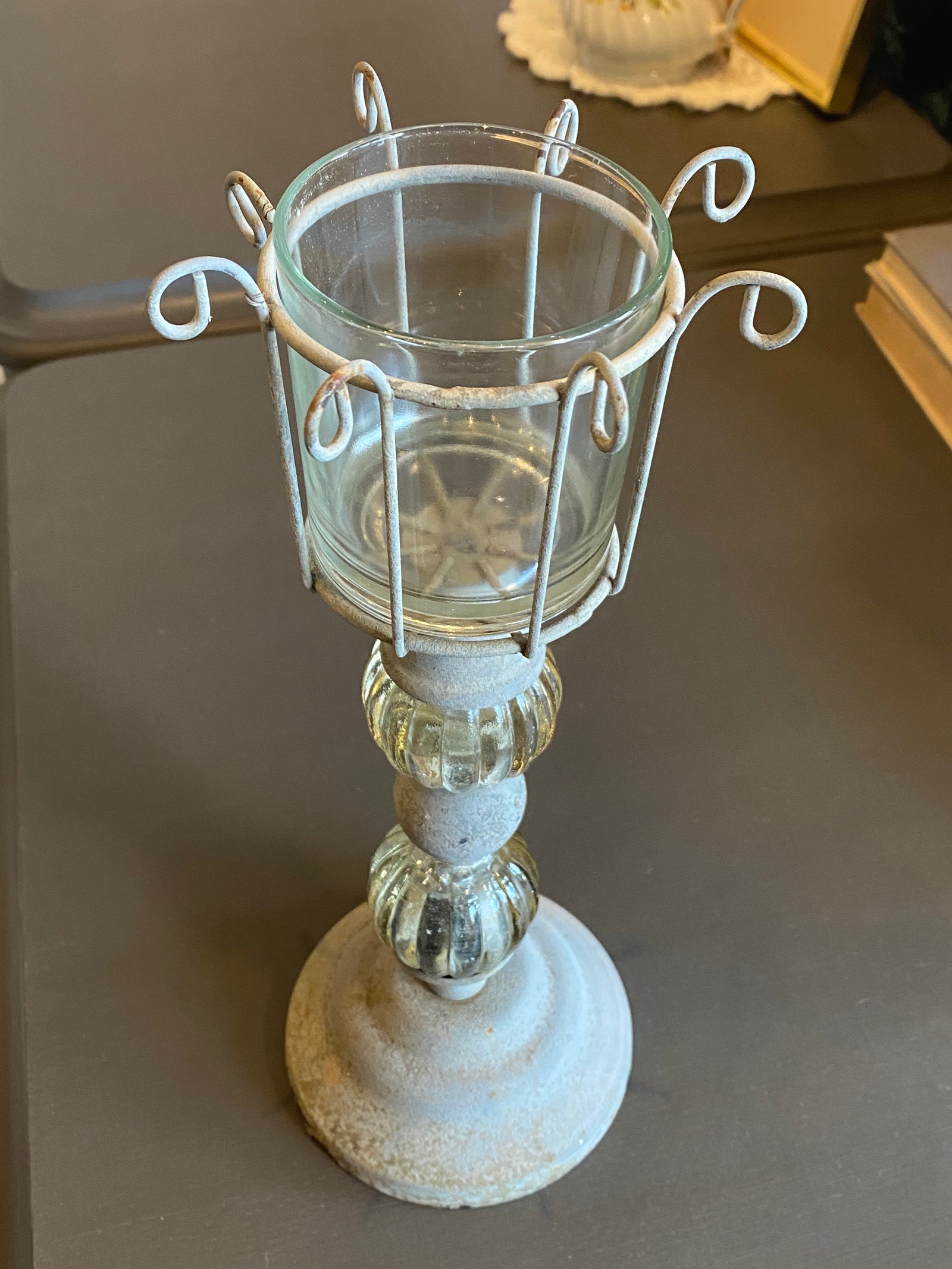 Retro Glass and Metal Tall Candleholder