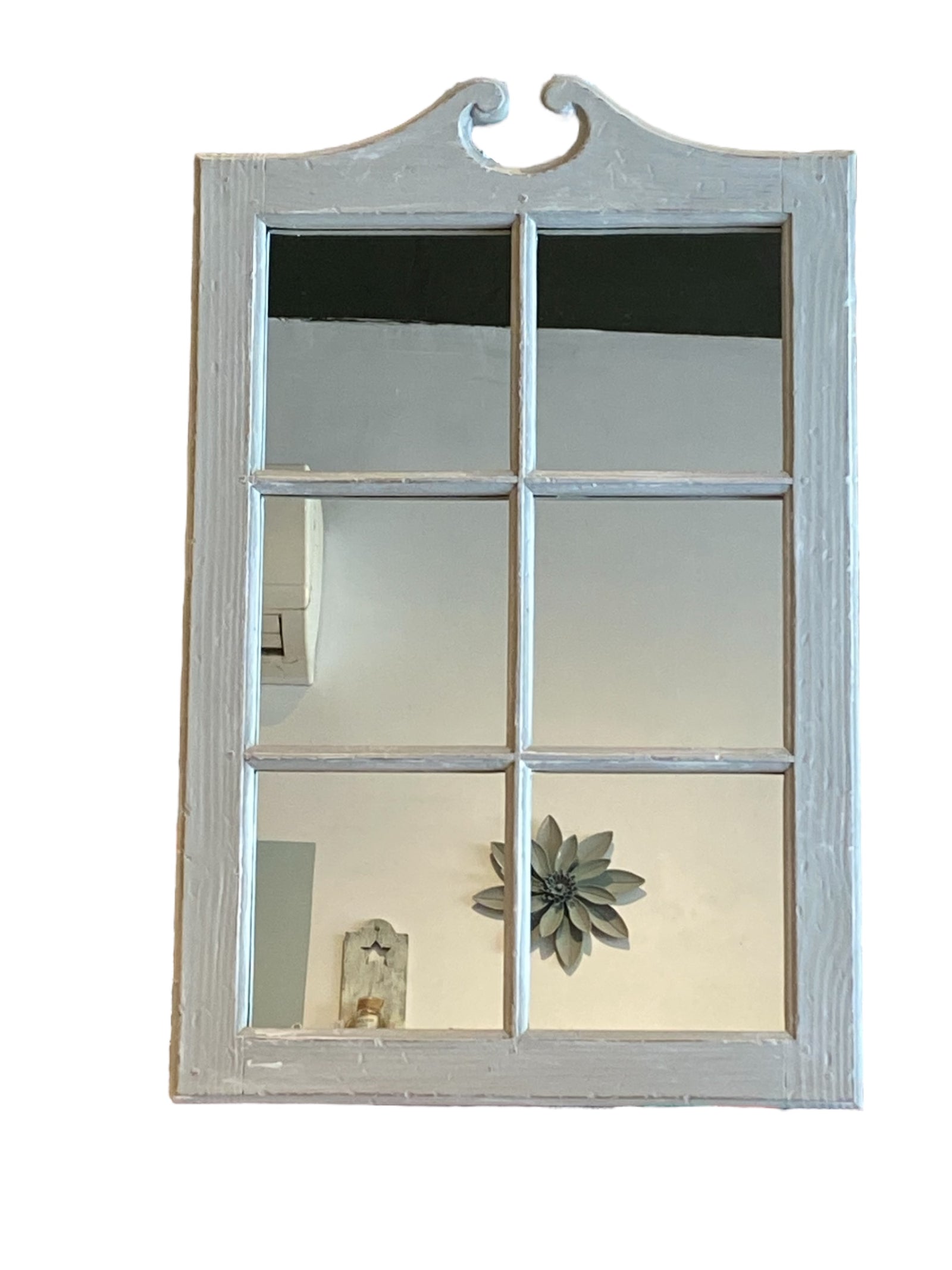 Grey and White Farmhouse Window Style Mirror