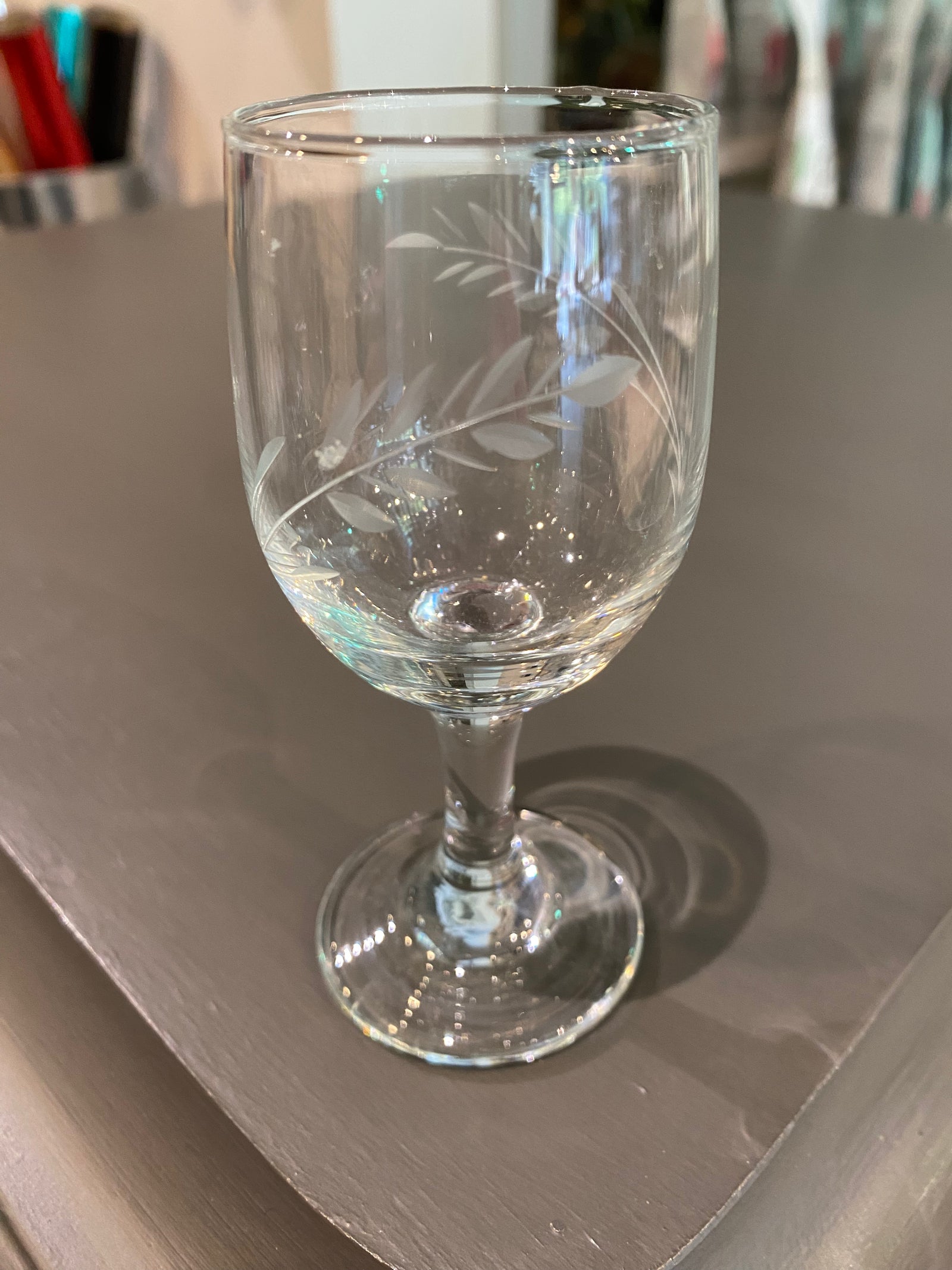 Etched Wheat Cordial Crystal Glass