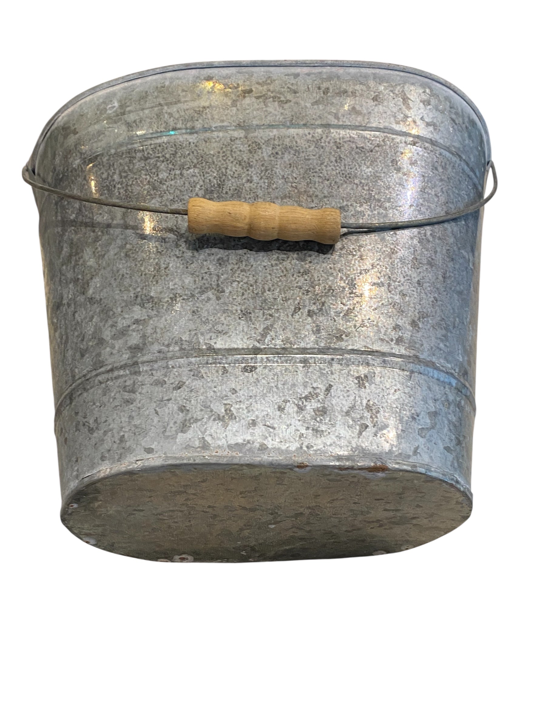 Galvanized Bucket with Wooden Handle