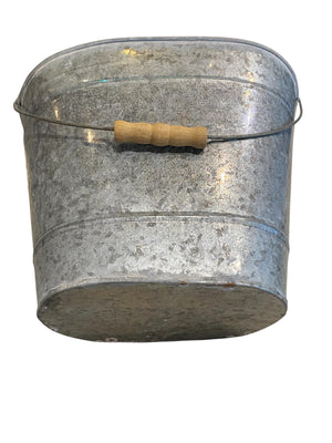 Galvanized Bucket with Wooden Handle