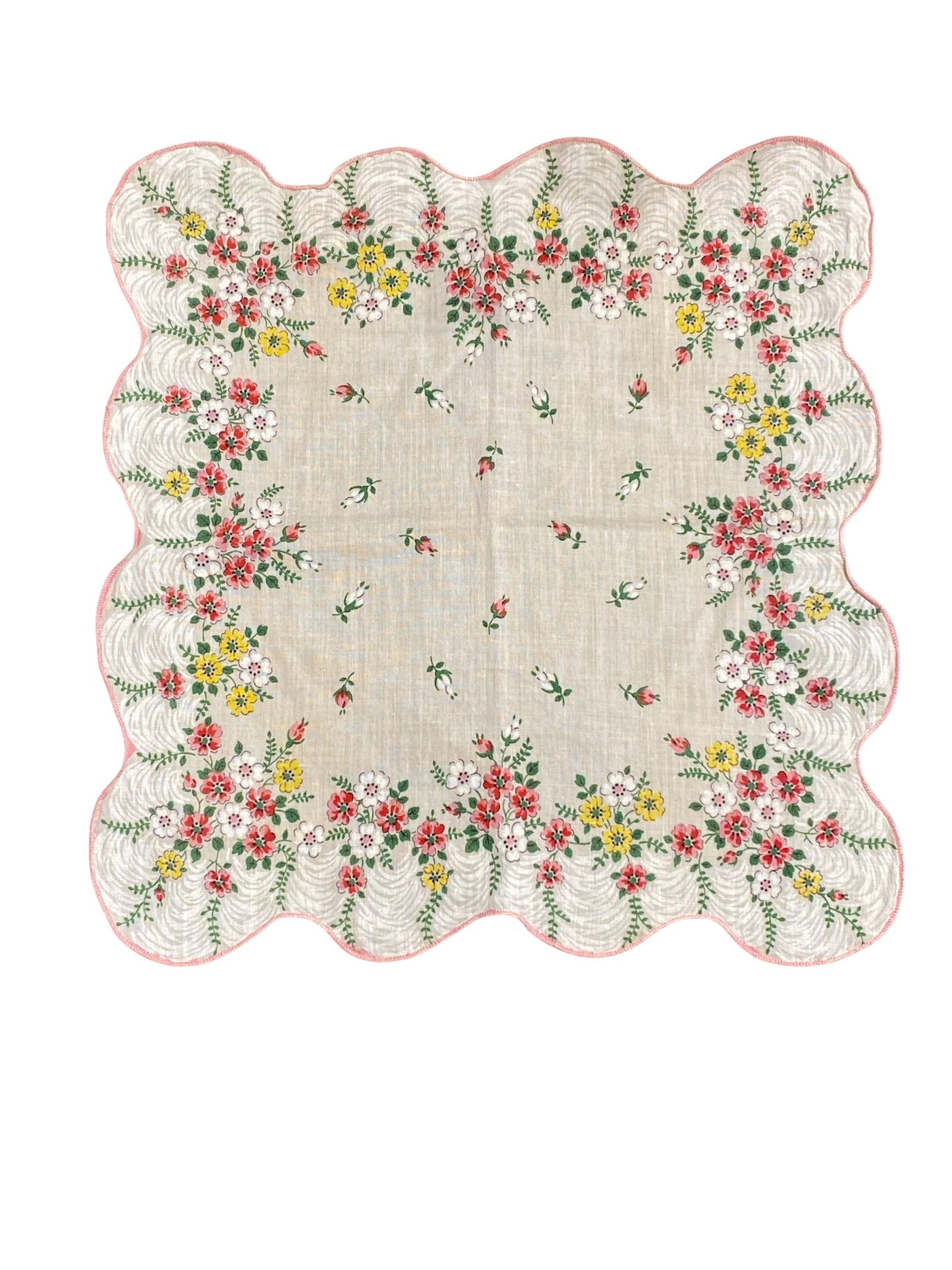 Vintage Scalloped Floral Handkerchief