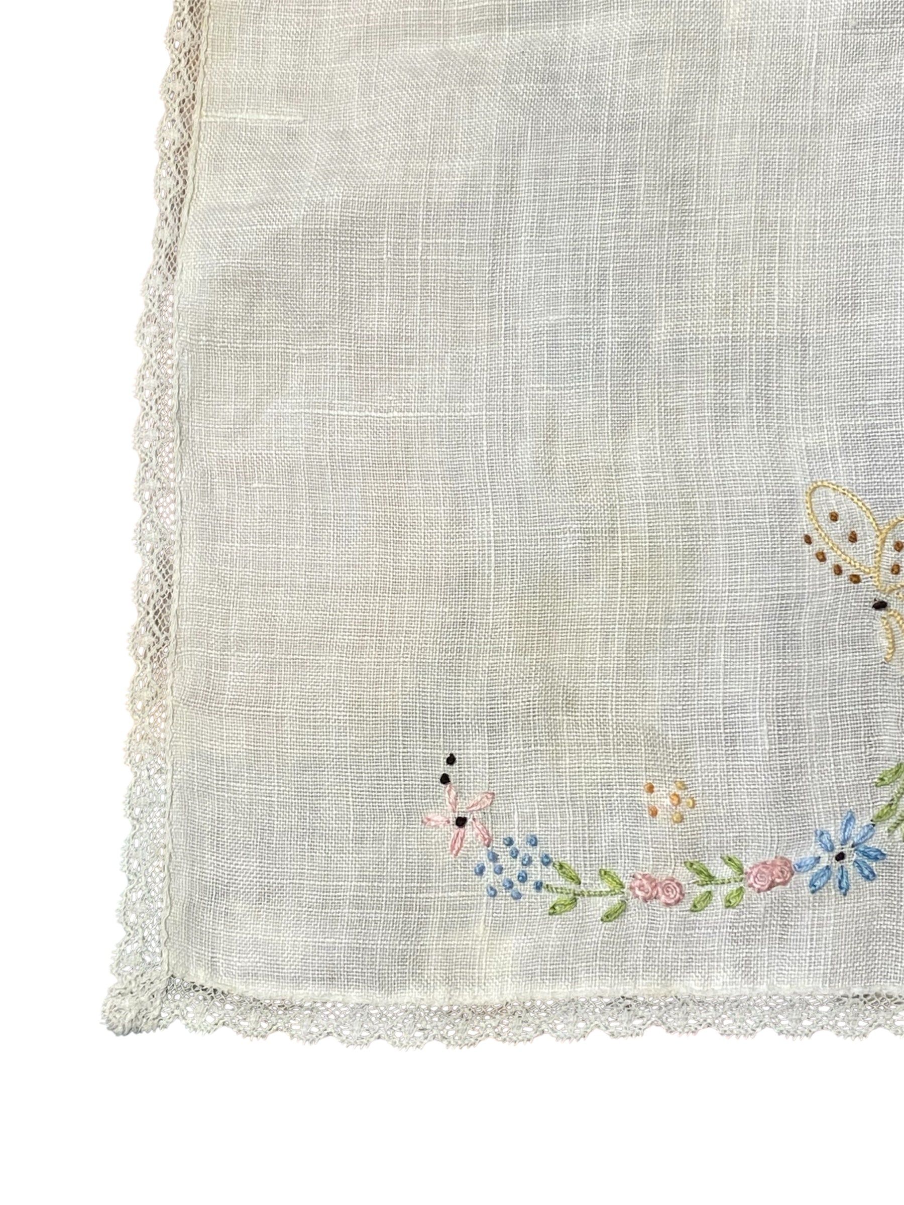 Handstitched Dresser Scarf with Baskets and Butterflies