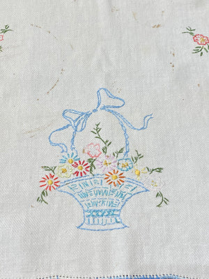 Handstitched Dresser Scarf with Baskets and Flowers