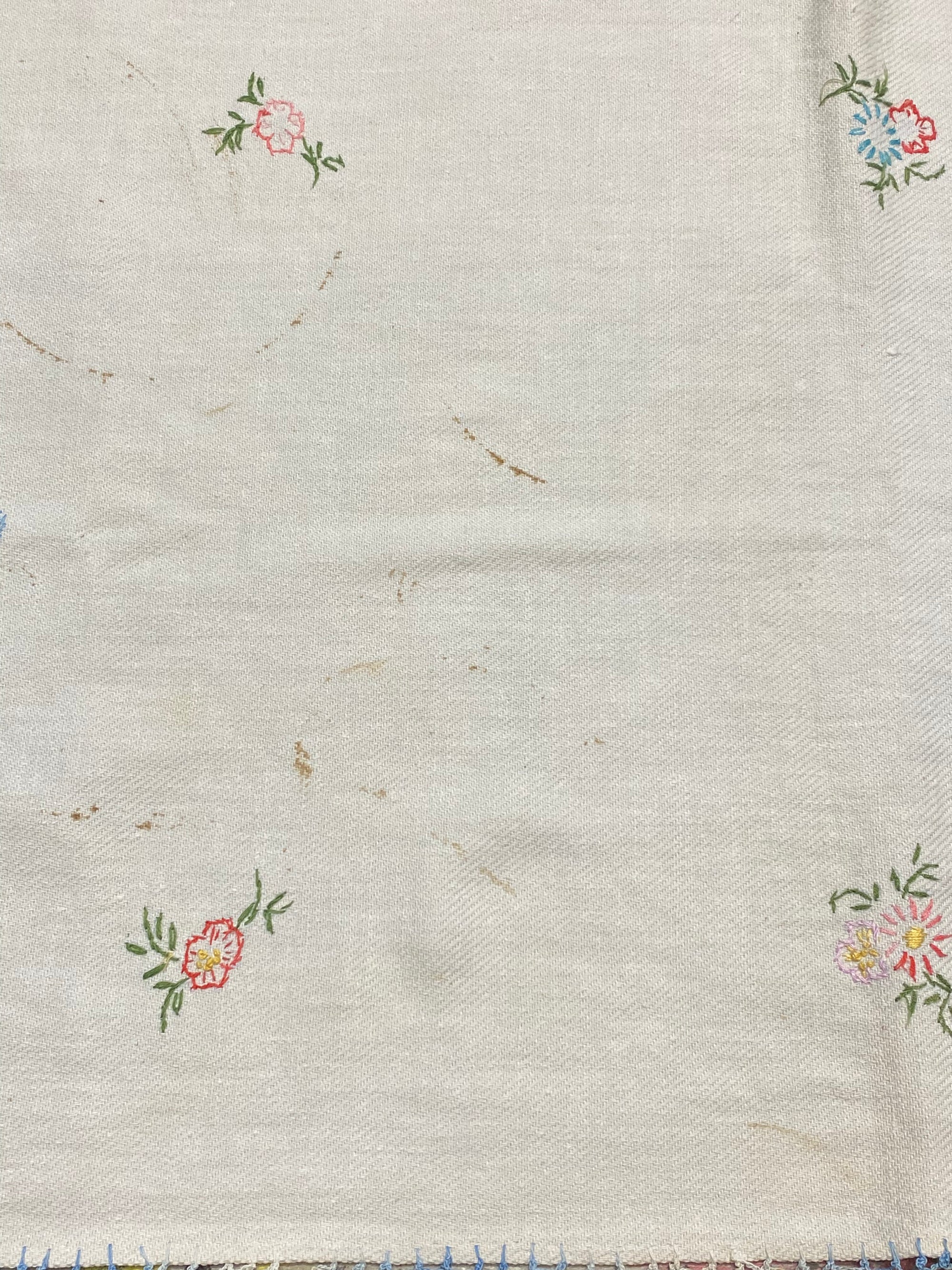 Handstitched Dresser Scarf with Baskets and Flowers