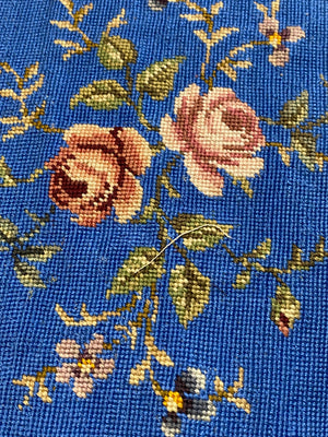 Beautiful Blue Round Cross Stich Piece wtih Roses