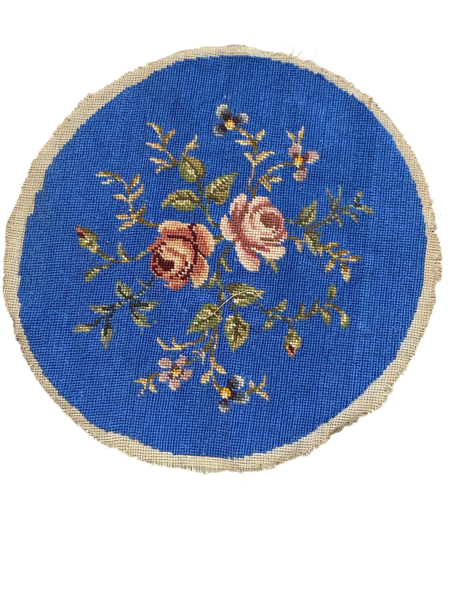 Beautiful Blue Round Cross Stich Piece wtih Roses